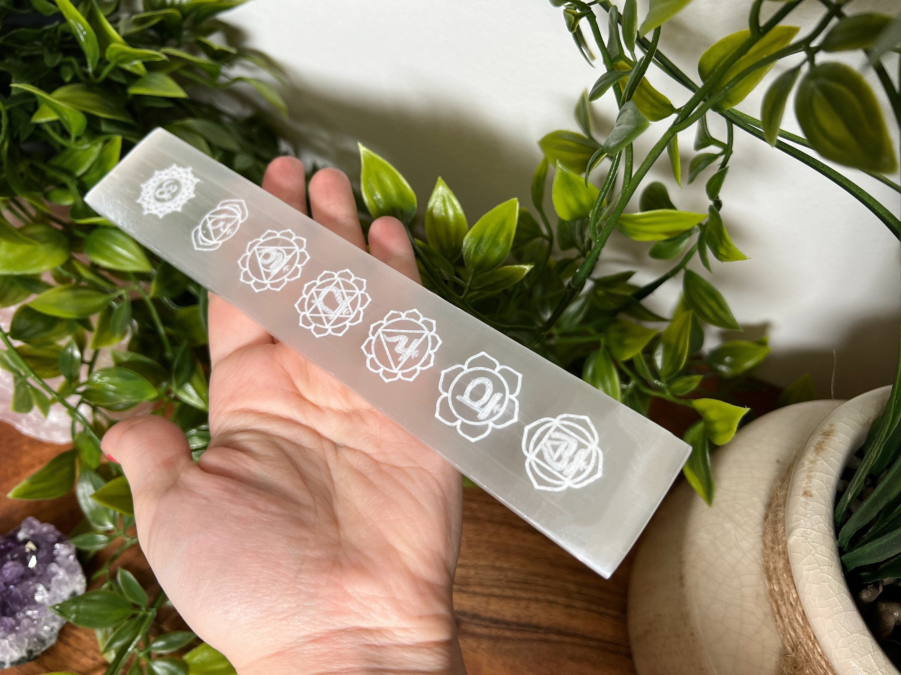 Chakra Selenite, Sleenite Wand with Chakra, 7 Chakra Selenite Wand, Etched Chakra Selenite, Selenite Stick