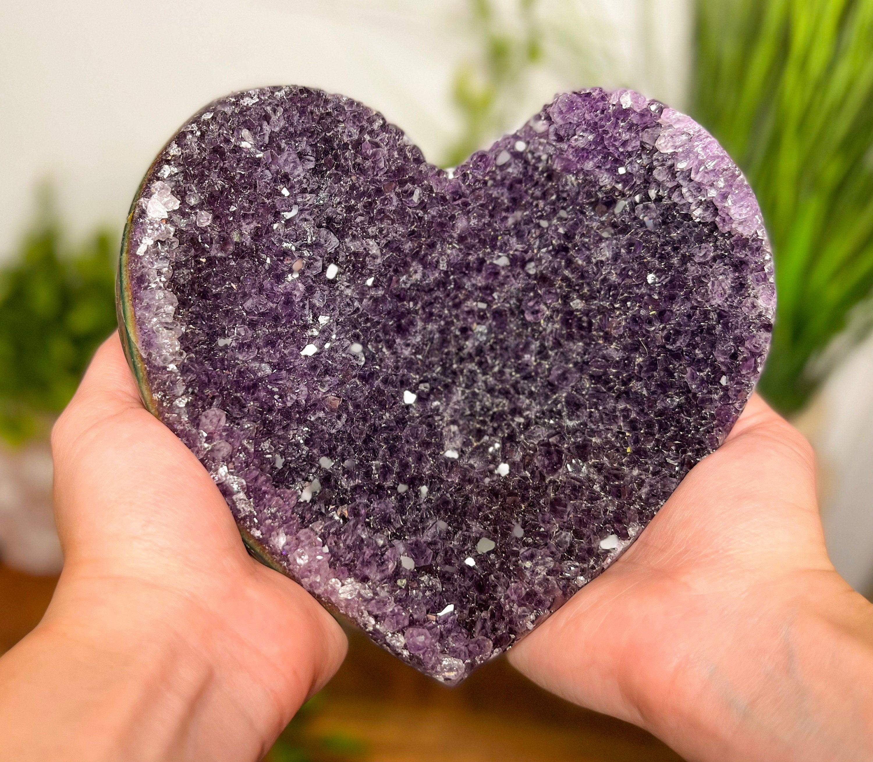 Large Amethyst Heart from Brazil, Big Deep Purple Amethyst Heart, Amethyst Geode Heart, Top Grade Amethyst Heart, AAA Amethyst Heart