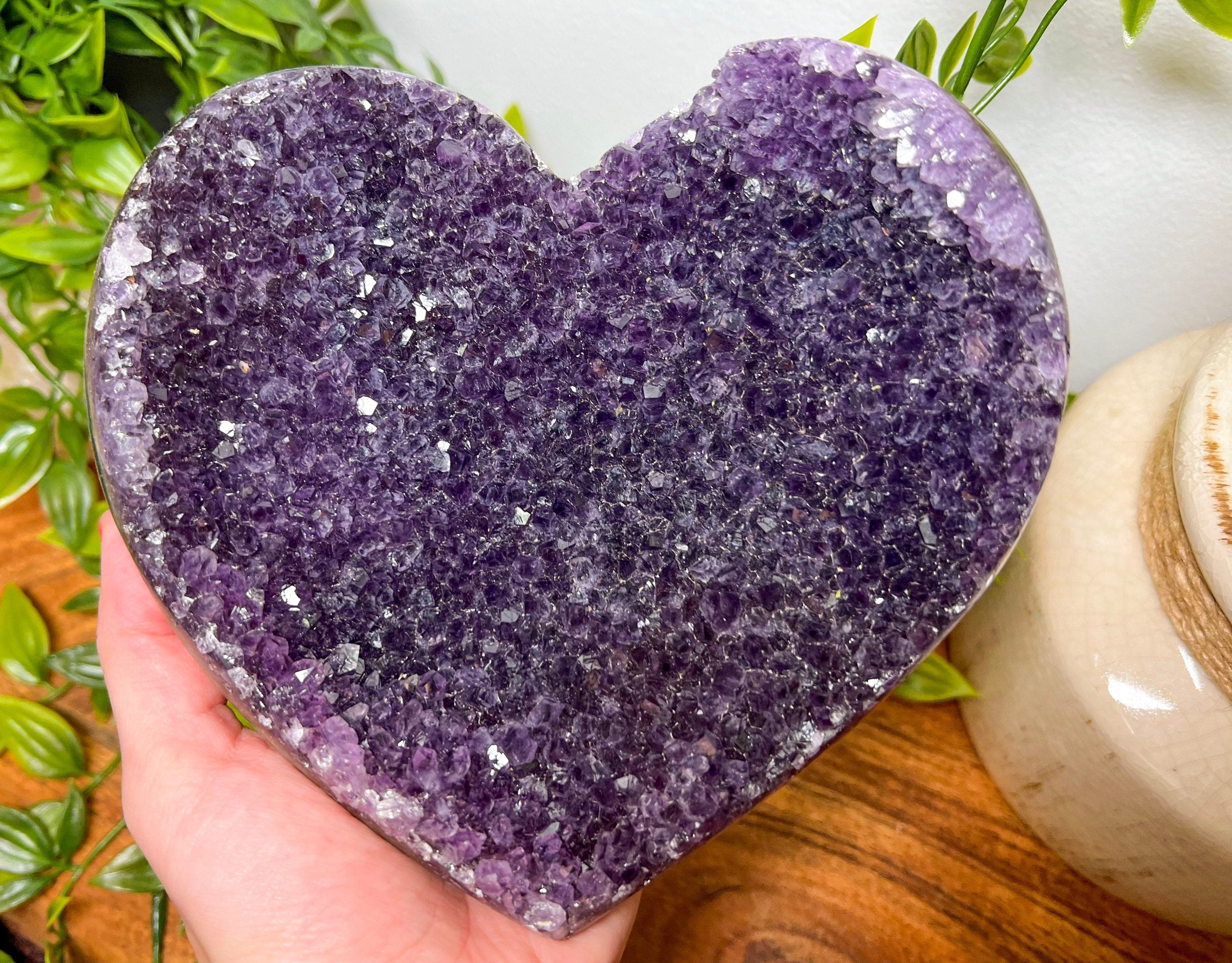 Large Amethyst Heart from Brazil, Big Deep Purple Amethyst Heart, Amethyst Geode Heart, Top Grade Amethyst Heart, AAA Amethyst Heart