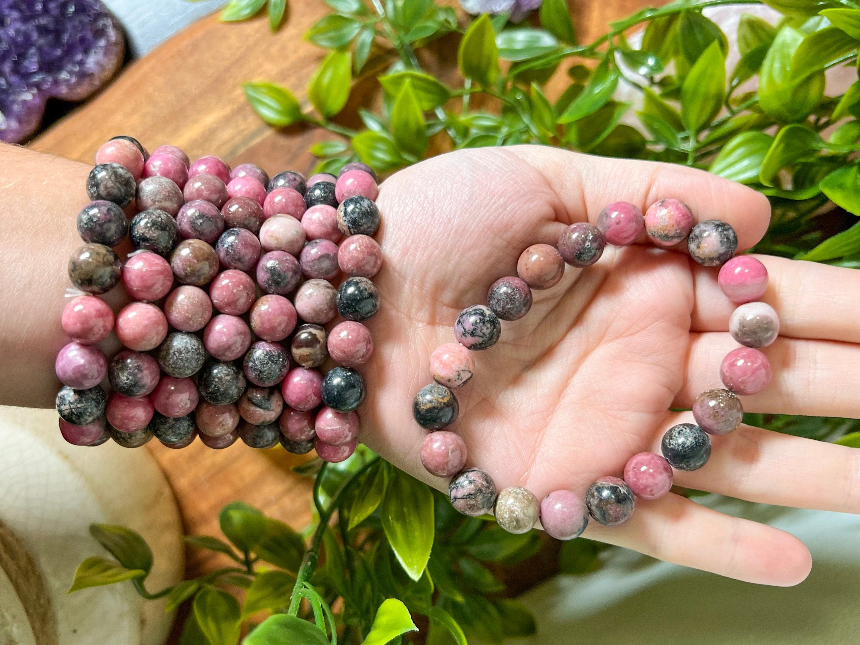 Rhodonite Bracelet 10mm, Rhodonite Healing Bracelet, Gemstone Rhodonite Bracelet Beaded