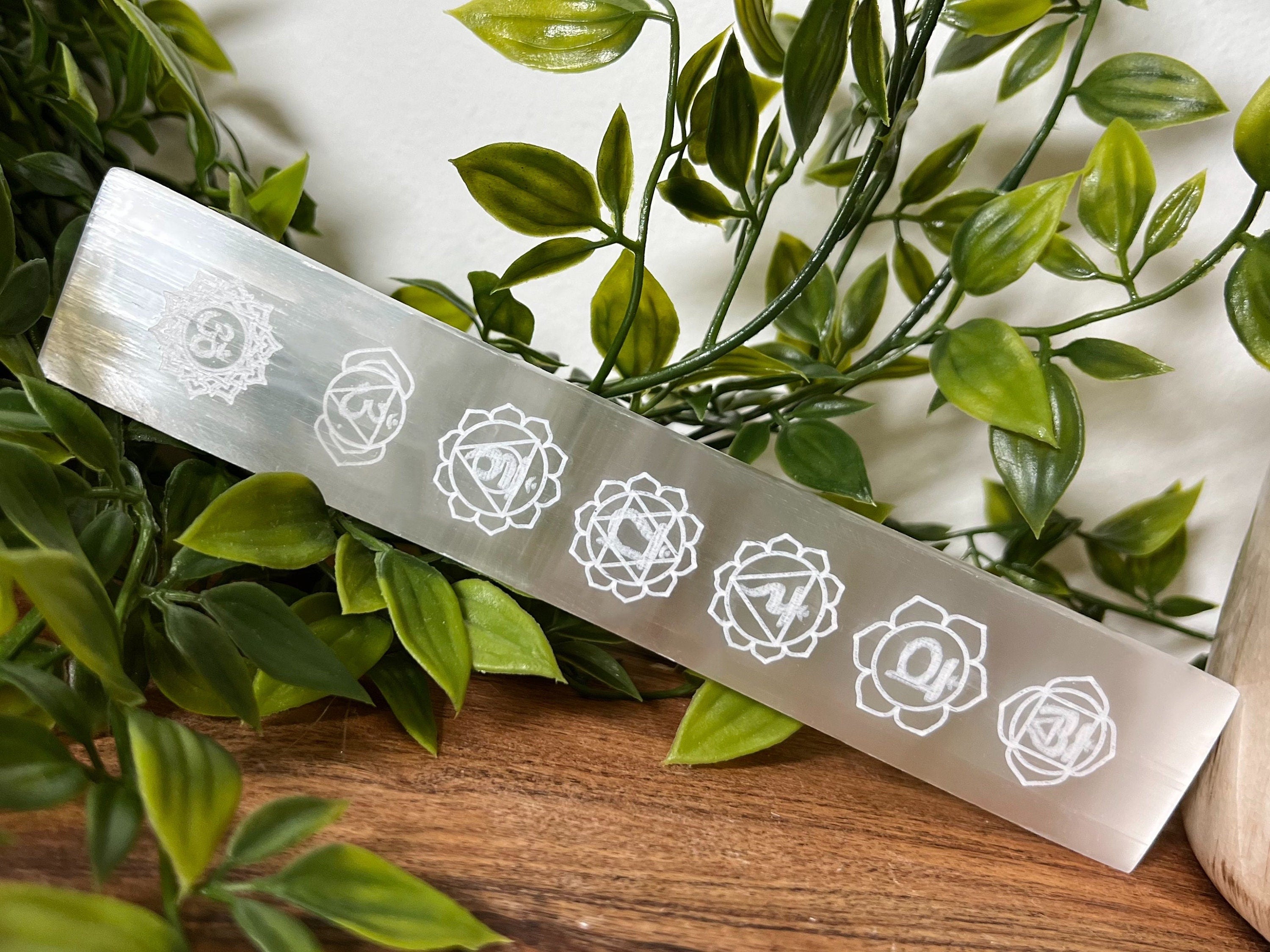 Chakra Selenite, Sleenite Wand with Chakra, 7 Chakra Selenite Wand, Etched Chakra Selenite, Selenite Stick