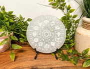 Zodiac Selenite Plate, Carved Selenite Plate, Selenite Horoscope charging plate, Etched Horoscope Selenite Plate, Sleenite Charging Plate