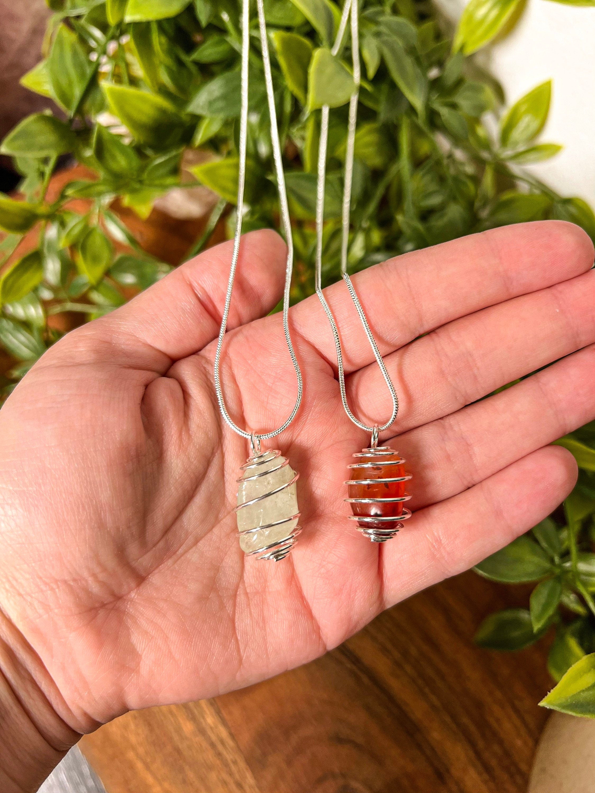Carnelian Necklace, Carnelian Caged Necklace, Crystals Necklace, Necklace Carnelian, Aquamarine Necklace, Caged Crystal Necklace