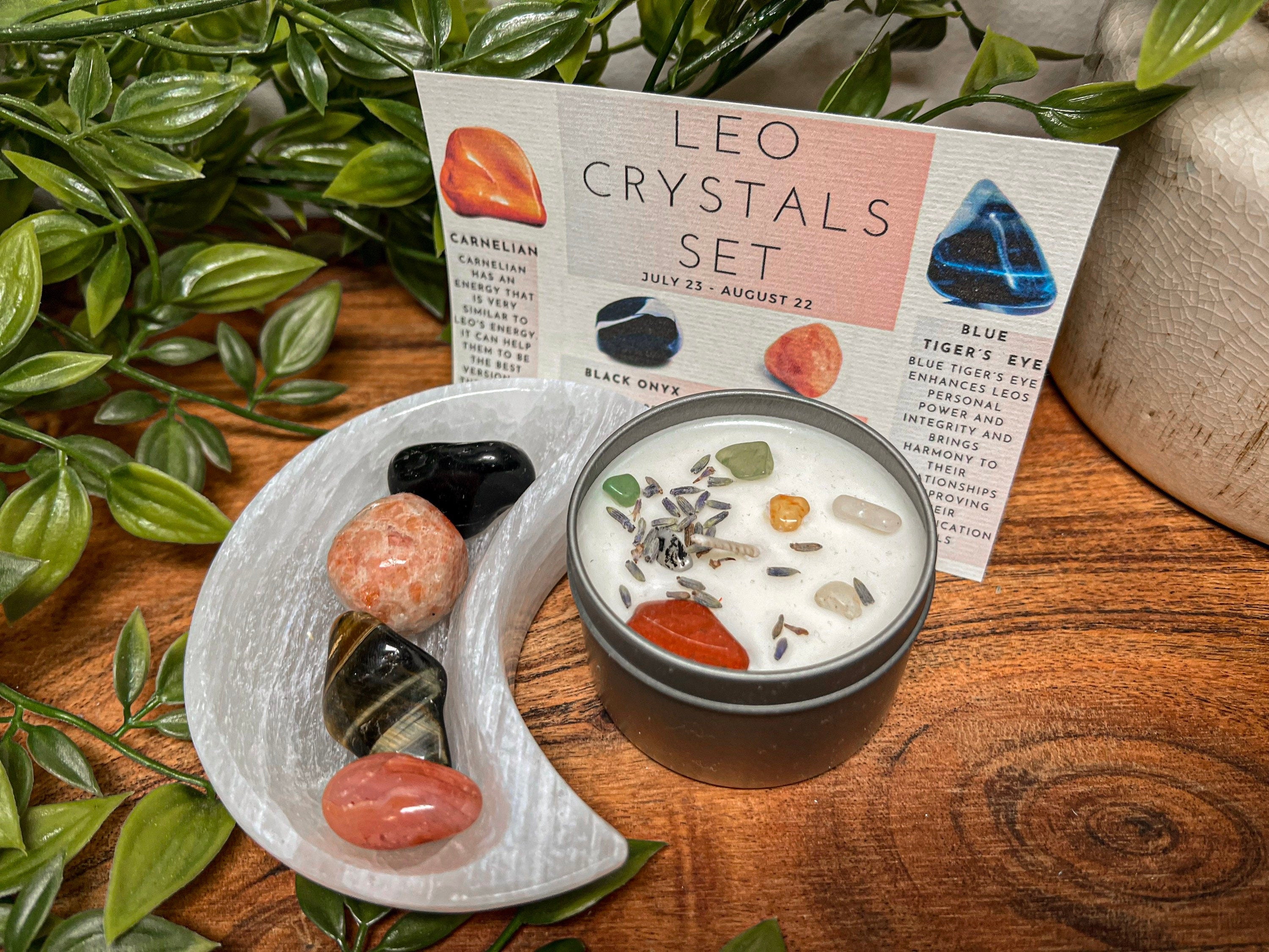 Leo Crystals Set, Leo Zodiac Gifts, Leo Crystal Box, Crystals for Leo, Leo Crystal Candle, Leo Birthstones, Leo Gift Set, Leo Gemstones Box