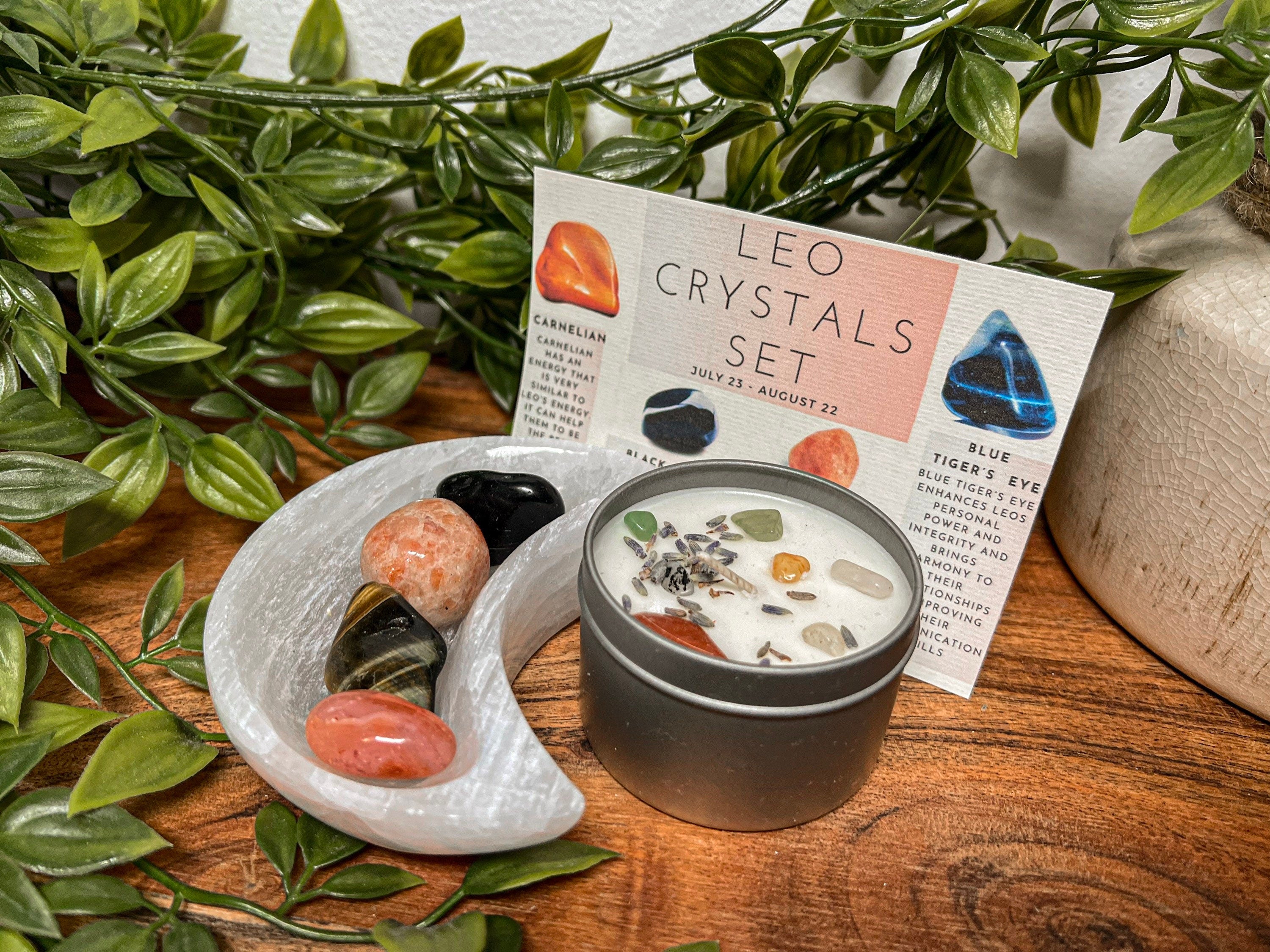 Leo Crystals Set, Leo Zodiac Gifts, Leo Crystal Box, Crystals for Leo, Leo Crystal Candle, Leo Birthstones, Leo Gift Set, Leo Gemstones Box