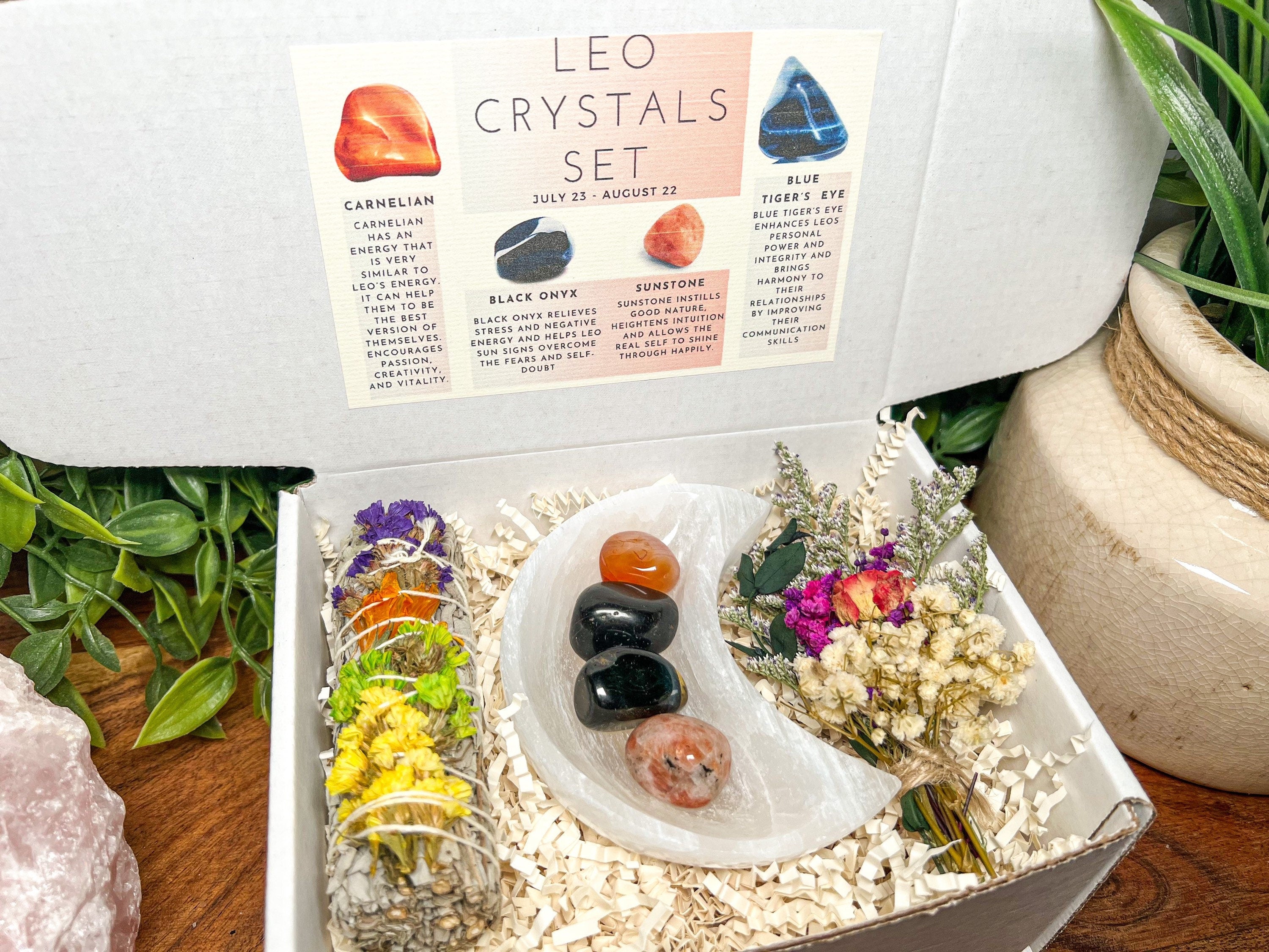 Leo Crystals Gift Box, Leo Stones, Leo Gift Set, Leo Crystal Kit, Birthday Gift Box, Zodiac Gifts, Leo Birthstones, Leo Gift Box, Leo Kit