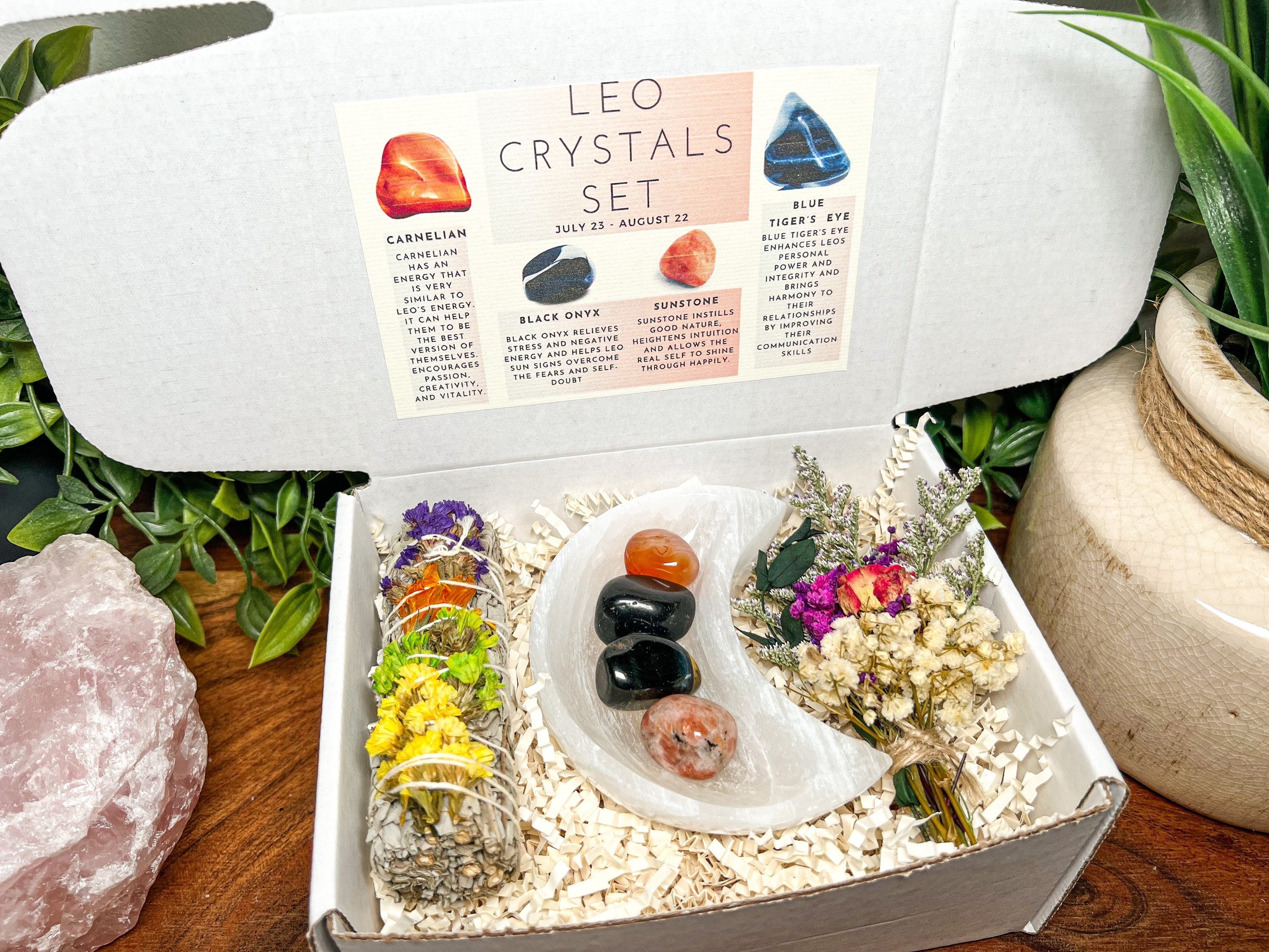 Leo Crystals Gift Box, Leo Stones, Leo Gift Set, Leo Crystal Kit, Birthday Gift Box, Zodiac Gifts, Leo Birthstones, Leo Gift Box, Leo Kit