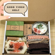 Load image into Gallery viewer, Stress Relief Gift Box, Good Vibes Gift Box, Mindfulness Gift Set, Get Well Soon Care Package, Mental Health Self Care Package for Her
