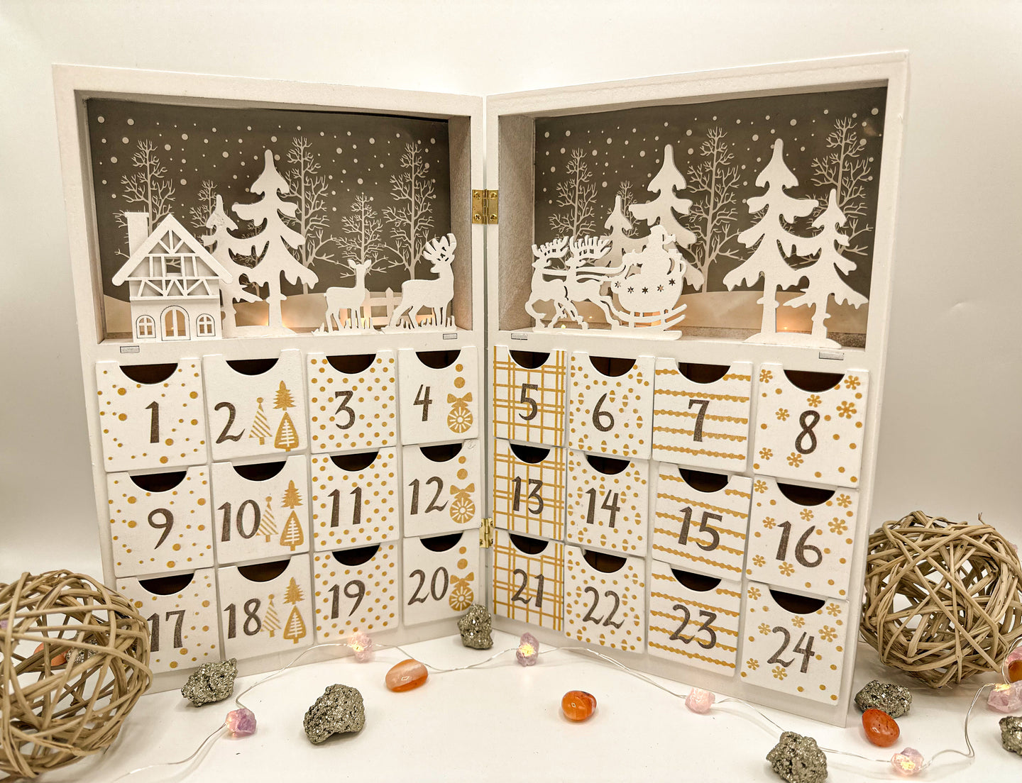 Wood Crystal Advent Calendar with LED Lights